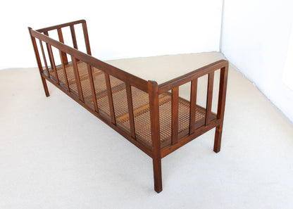 Antique Arts and Crafts Stinkwood Bench with Wicker Seat
