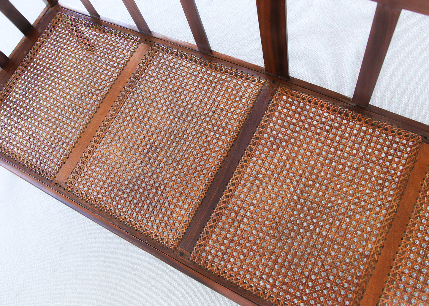 Antique Arts and Crafts Stinkwood Bench with Wicker Seat
