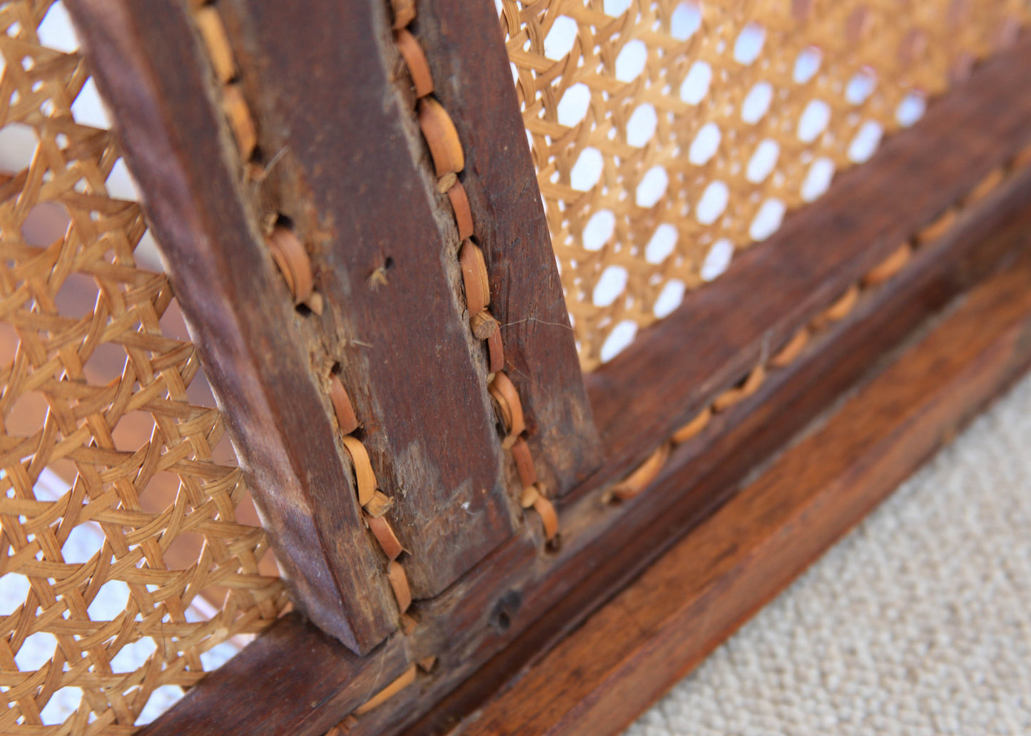 Antique Arts and Crafts Stinkwood Bench with Wicker Seat