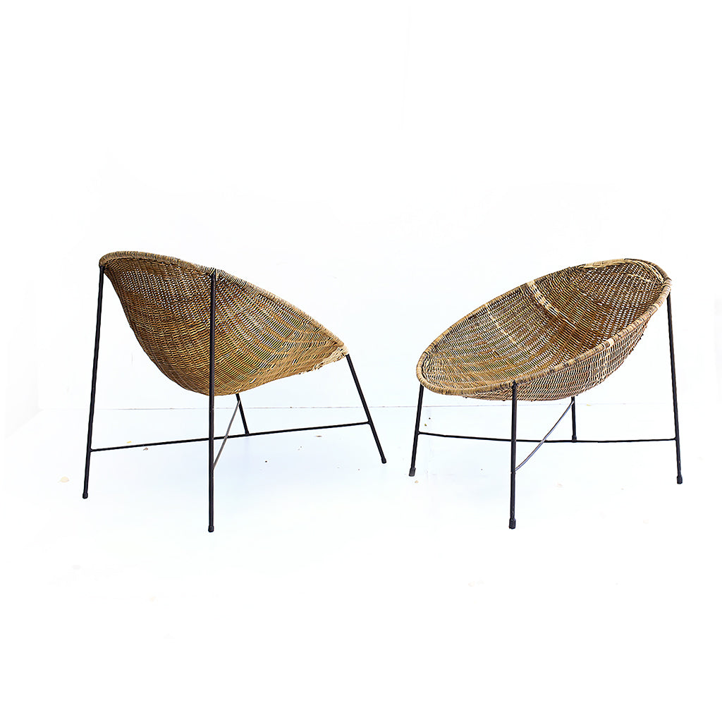 Mid-century Cane and Steel Bucket Chairs - priced per chair