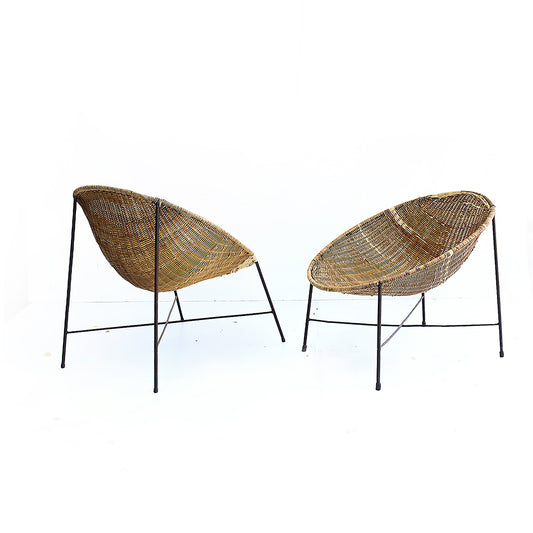 Mid-century Cane and Steel Bucket Chairs - priced per chair