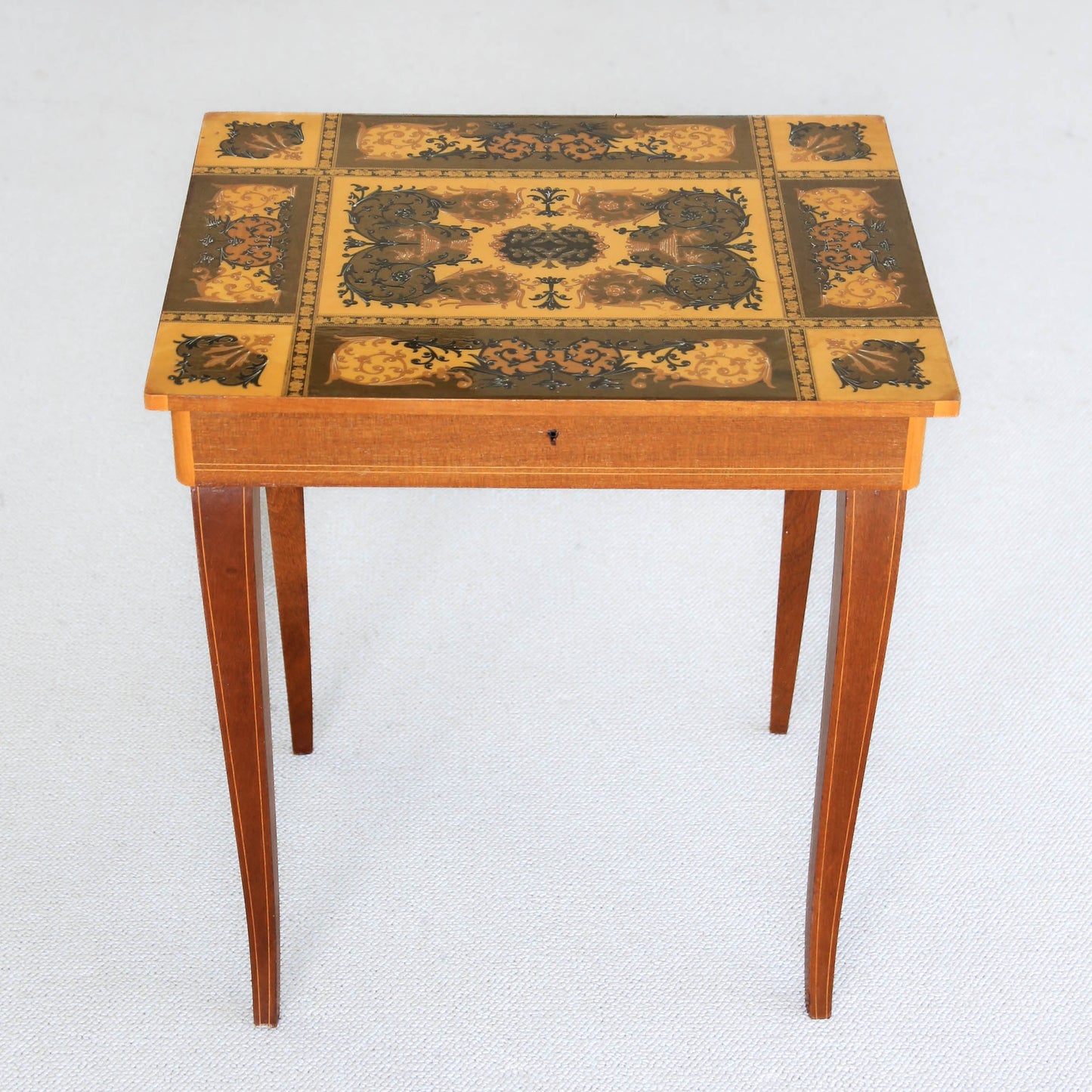 Italian Music Box Side Table with Inlaid Top, 1950s