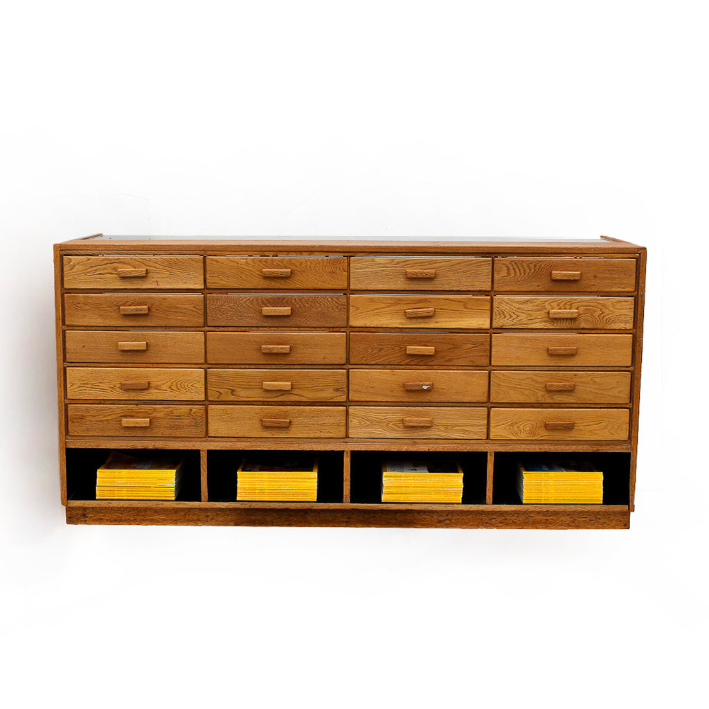 20 Drawer Oak and Glass Haberdashery Cabinet