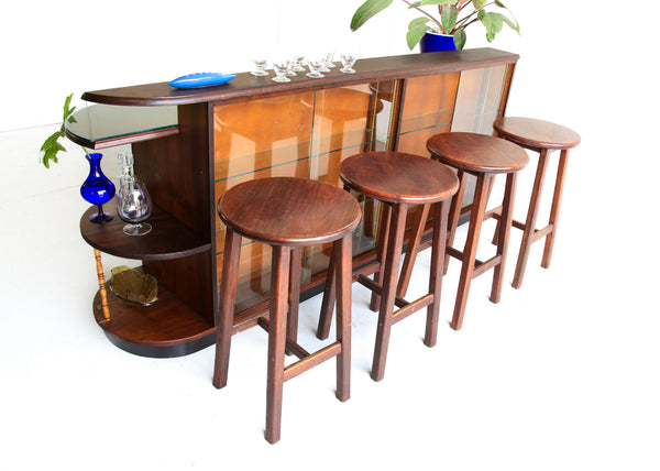 Four Solid Wood Vintage Bar Stools