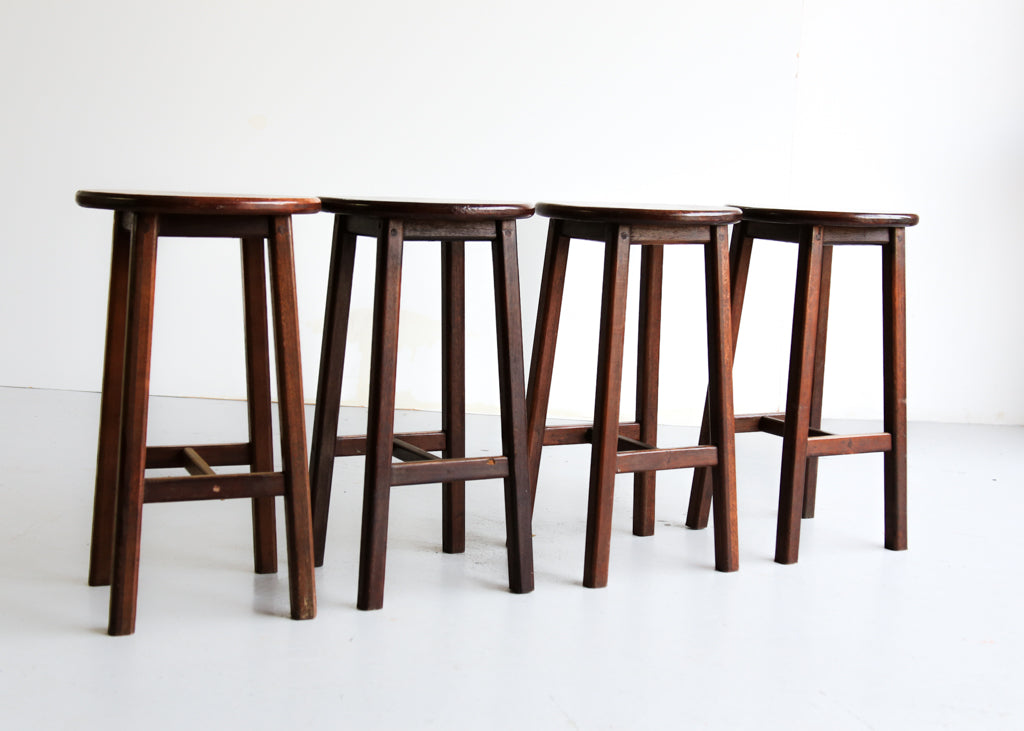 Four Solid Wood Vintage Bar Stools