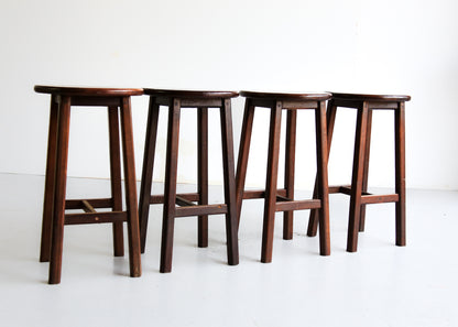 Four Solid Wood Vintage Bar Stools
