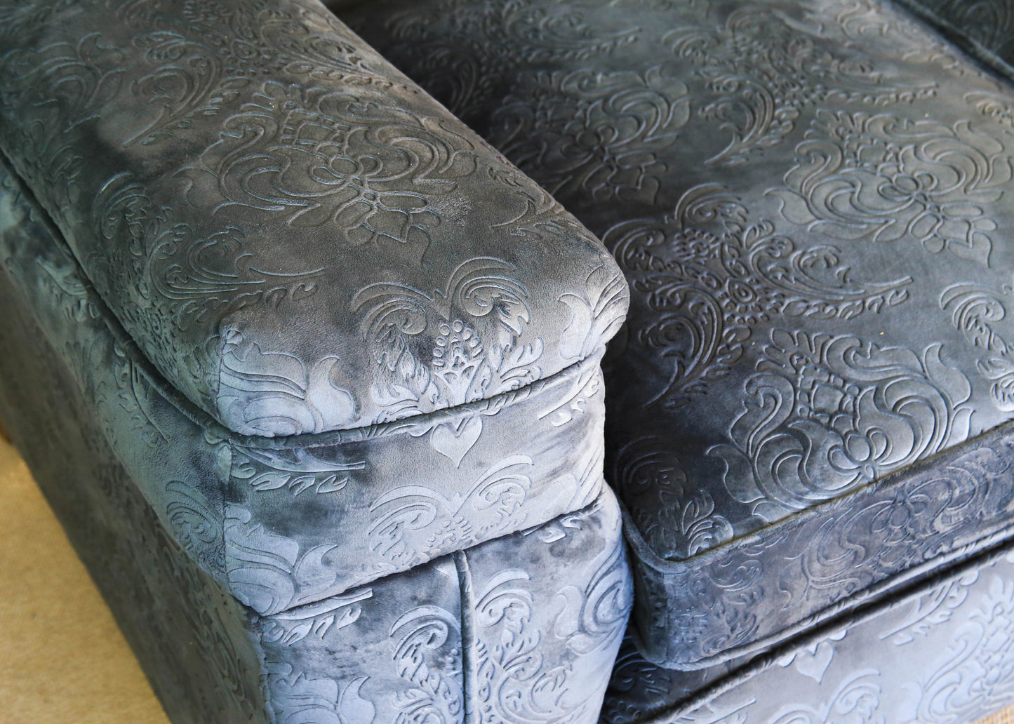 Large Art Deco Sofa in Textured Velvet