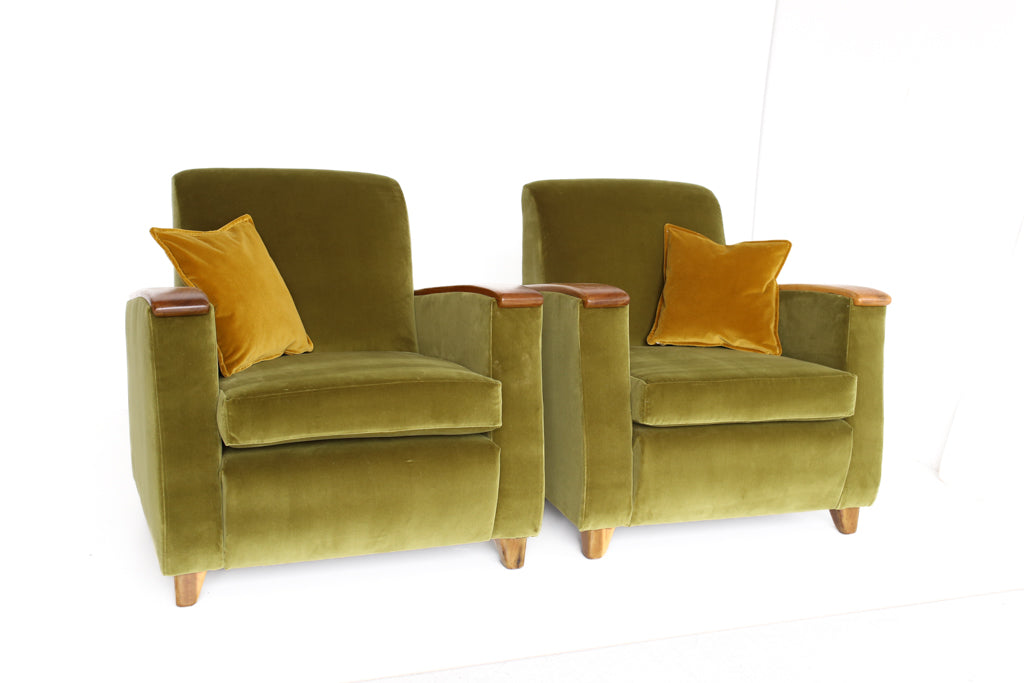 A Pair of Art Deco Style Velvet Armchairs