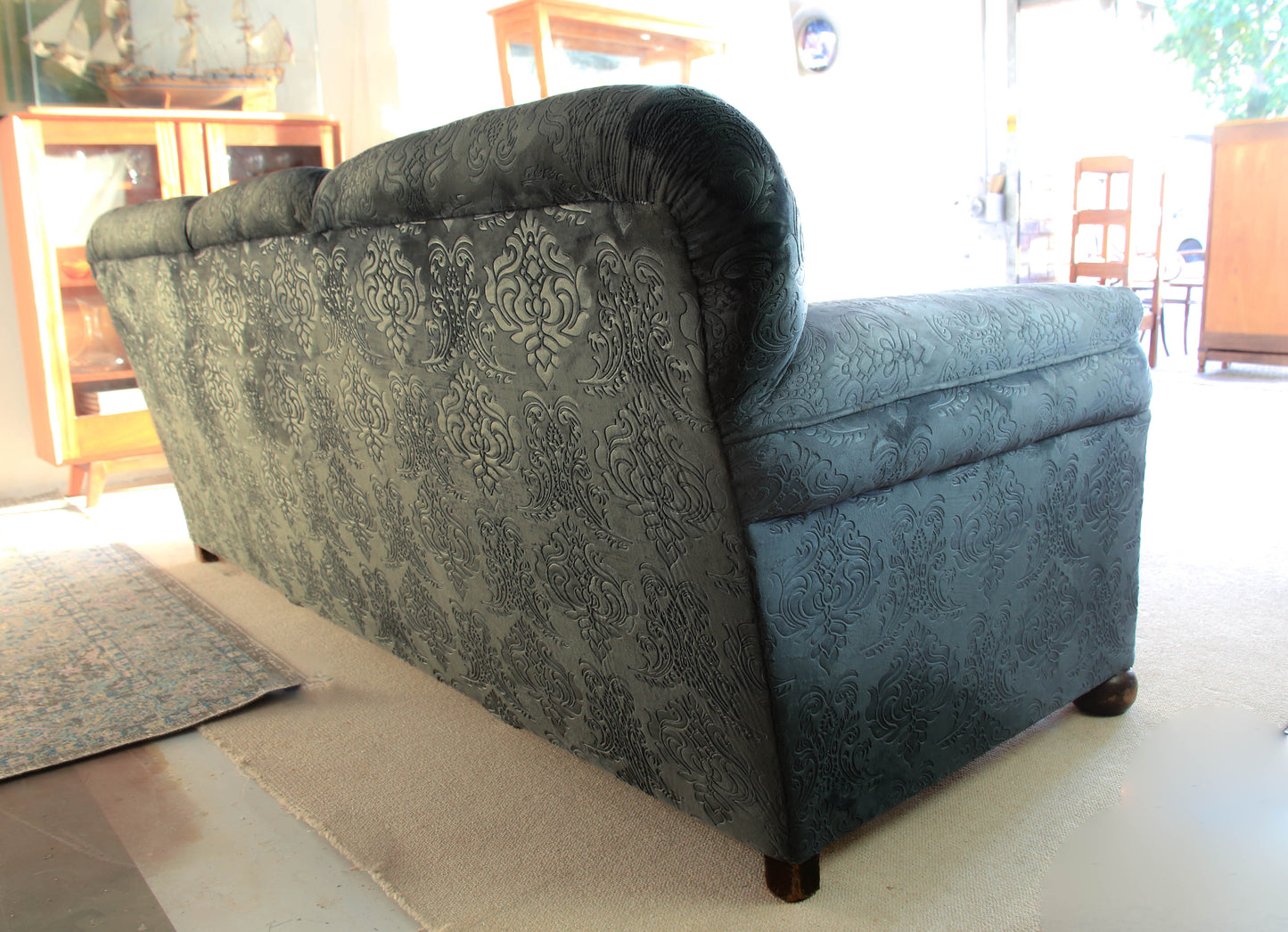Large Art Deco Sofa in Textured Velvet