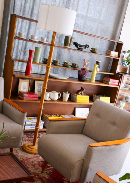 Tall Vintage Oak Floor Lamp