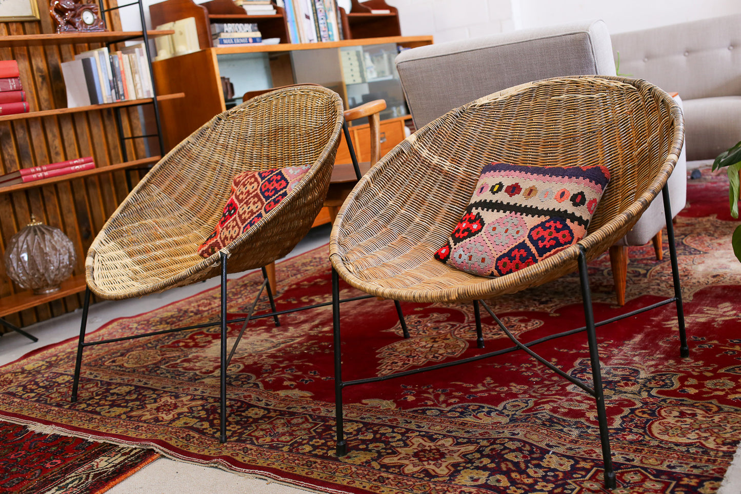 Mid-century Cane and Steel Bucket Chairs - priced per chair
