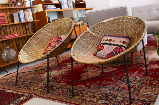 Mid-century Cane and Steel Bucket Chairs - priced per chair