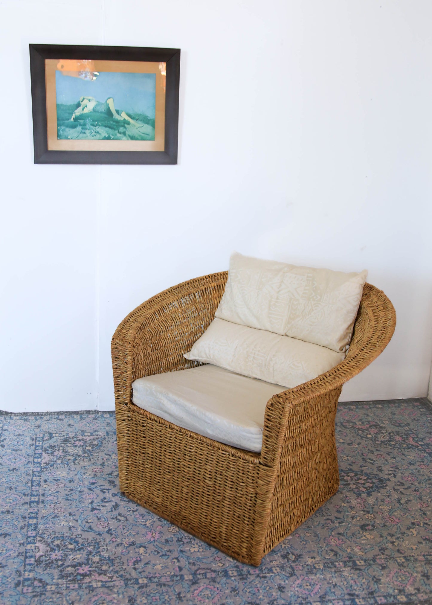 A Pair of Vintage Woven Rattan Rafia Chairs