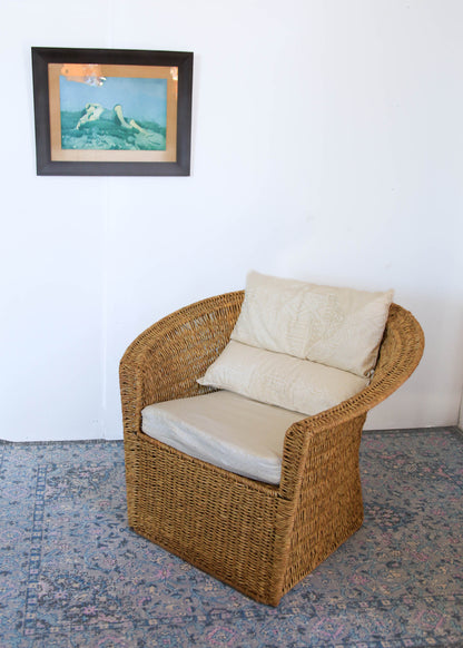 A Pair of Vintage Woven Rattan Rafia Chairs