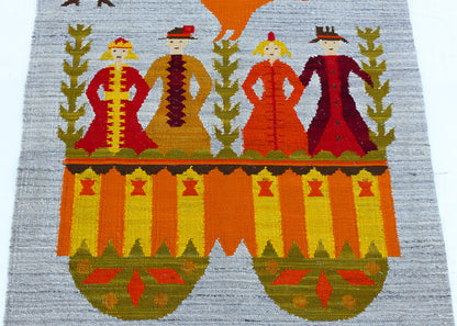 Vintage Polish Hand-woven Tapestry Rug