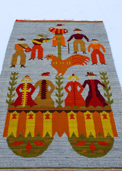 Vintage Polish Hand-woven Tapestry Rug