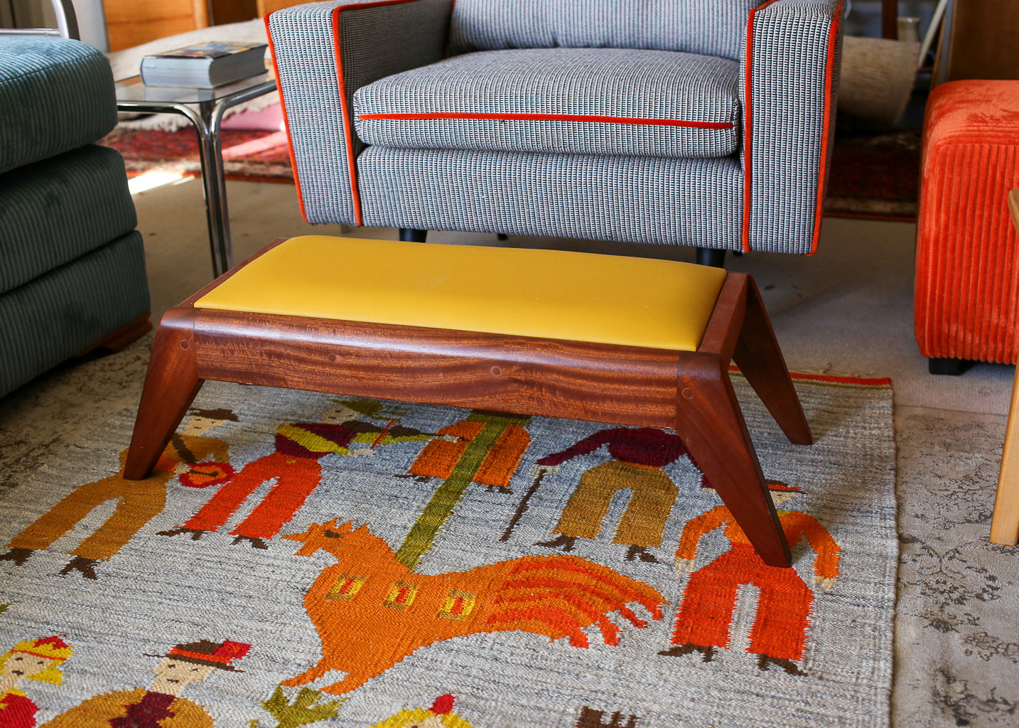 Low Footstool with a Leather Top