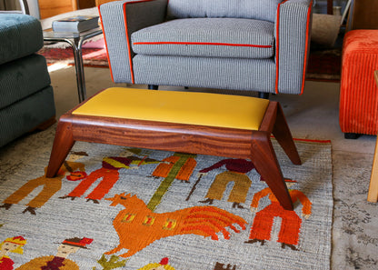 Low Footstool with a Leather Top