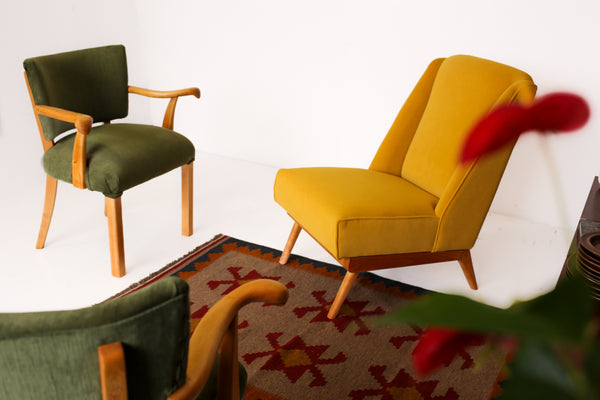 Velvet Mid-century Semi Wingback Chair