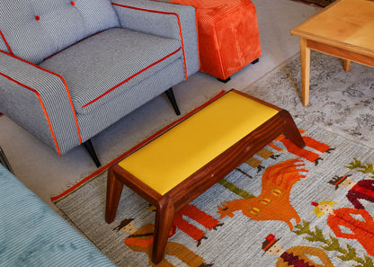 Low Footstool with a Leather Top