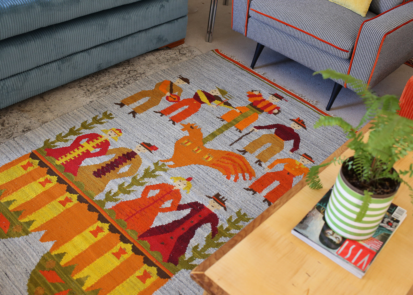 Vintage Polish Hand-woven Tapestry Rug