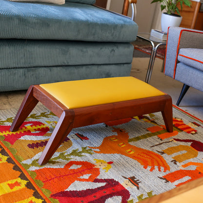 Low Footstool with a Leather Top