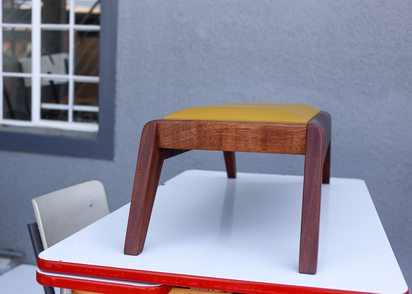 Low Footstool with a Leather Top