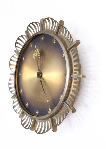Vintage Mid-Century Atlanta Sunburst Brass Wall Clock