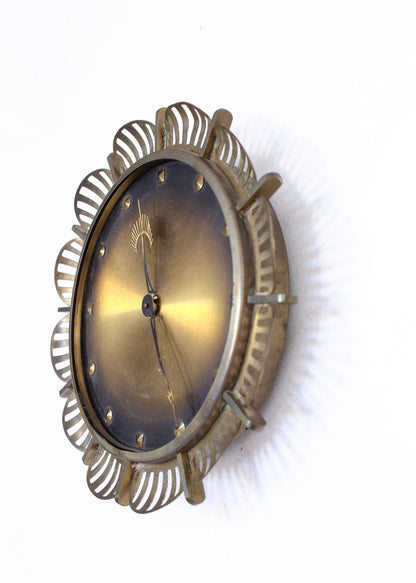 Vintage Mid-Century Atlanta Sunburst Brass Wall Clock