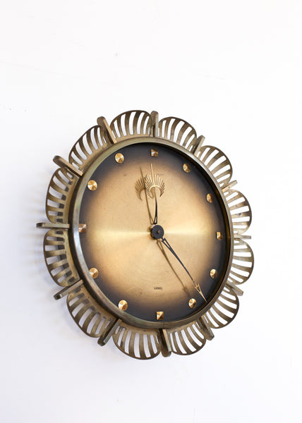 Vintage Mid-Century Atlanta Sunburst Brass Wall Clock