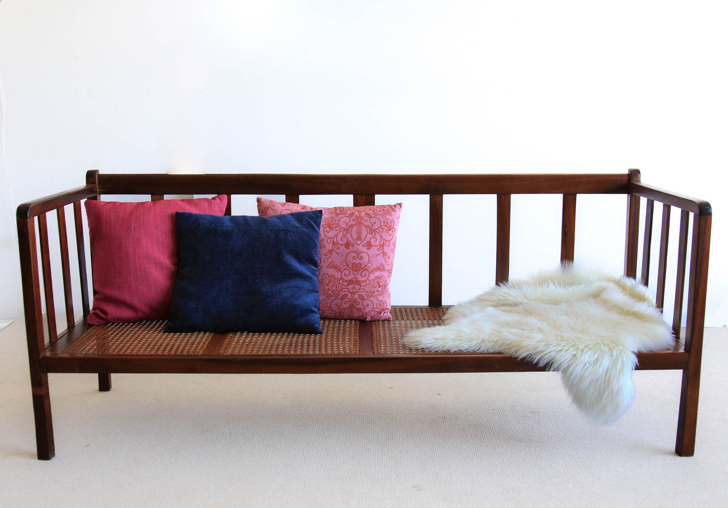 Antique Arts and Crafts Stinkwood Bench with Wicker Seat