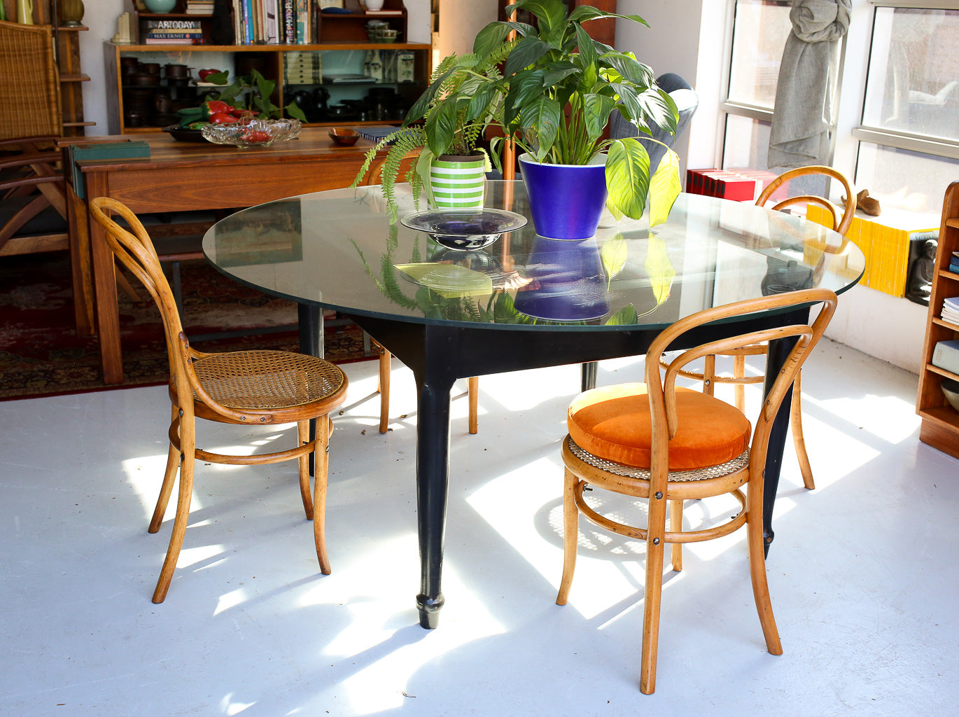 Vintage Dining Table with a Floating Glass Top