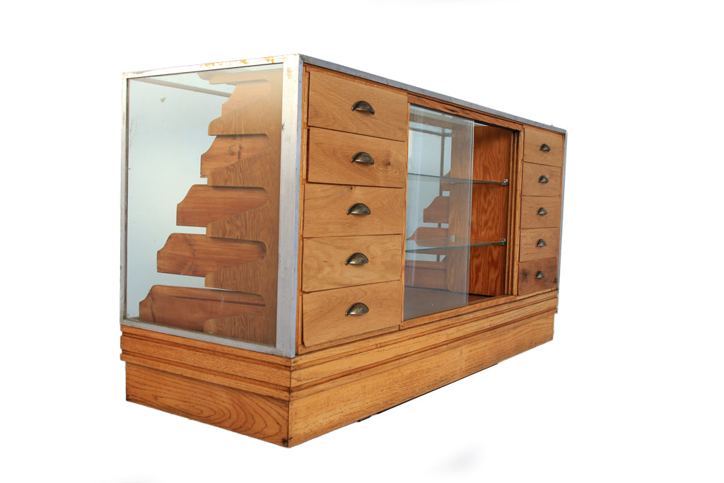 Antique Haberdashery Counter and Display Cabinet with Ten Drawers