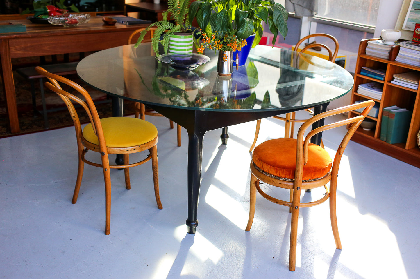 Vintage Dining Table with a Floating Glass Top