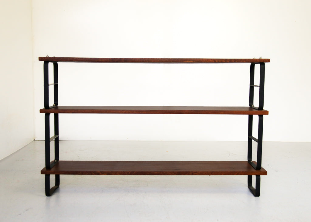 Solid Sapele Mahogany and Steel Bookshelf by DS Vorster