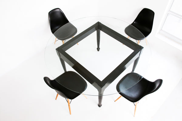 Vintage Dining Table with a Floating Glass Top