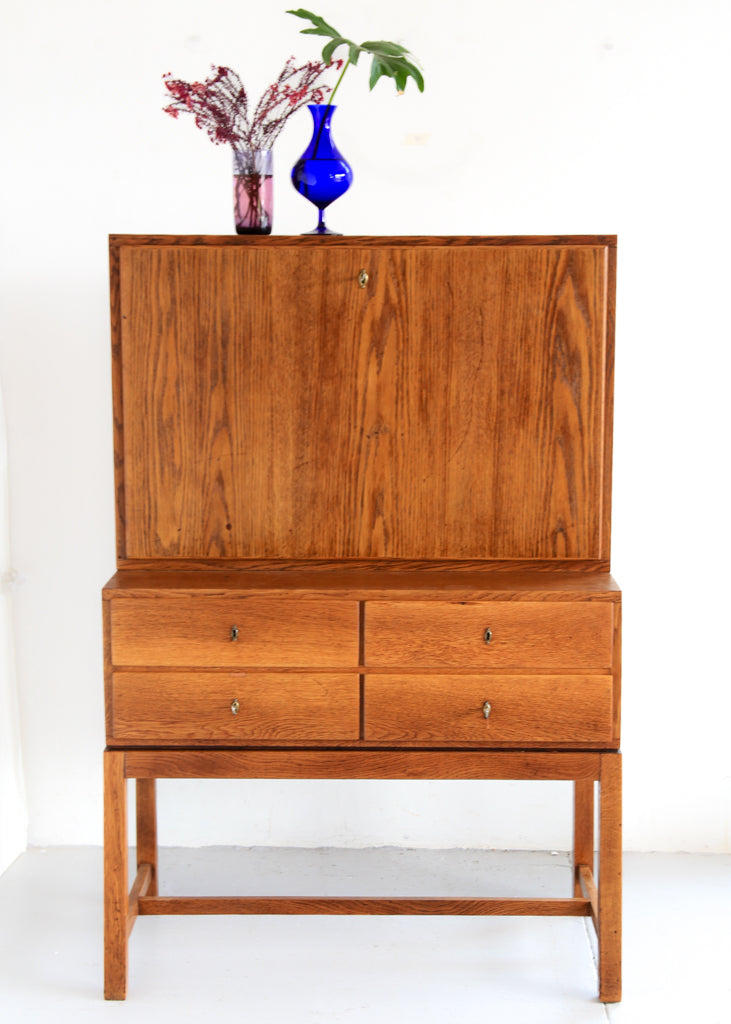 Vintage Modern Solid Oak Secretaire