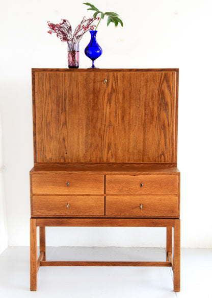 Vintage Modern Solid Oak Secretaire