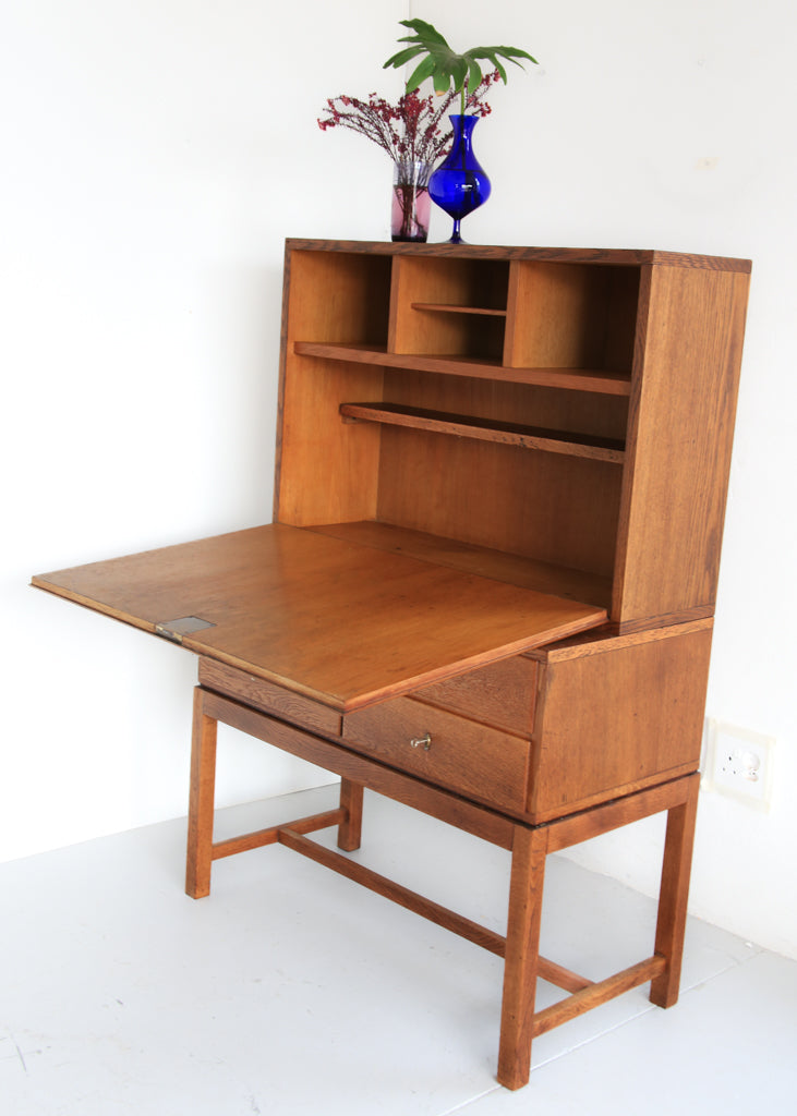 Vintage Modern Solid Oak Secretaire