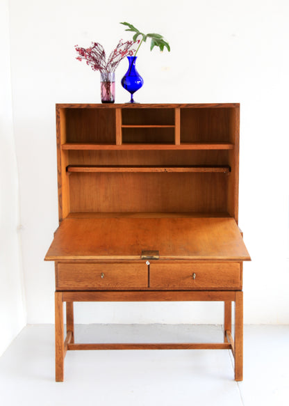 Vintage Modern Solid Oak Secretaire