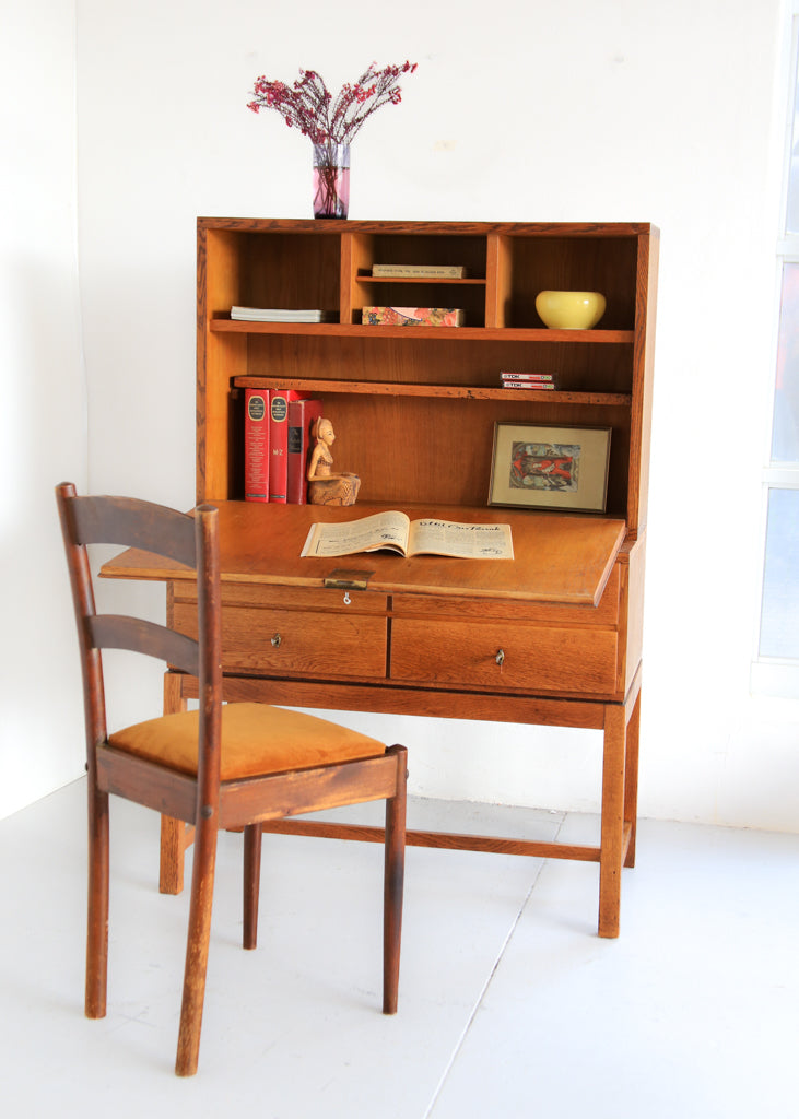 Vintage Modern Solid Oak Secretaire