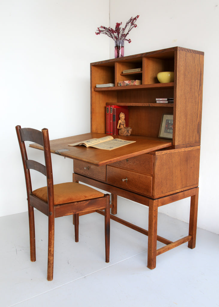 Vintage Modern Solid Oak Secretaire