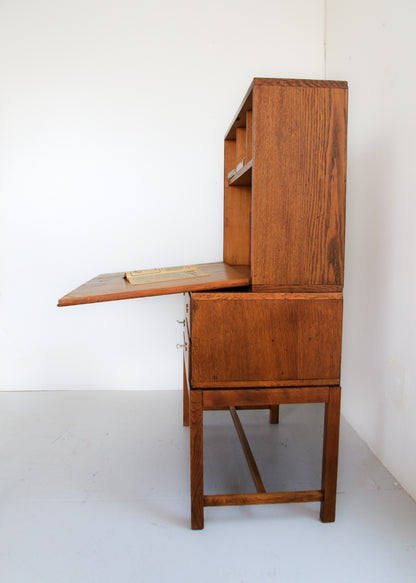 Vintage Modern Solid Oak Secretaire