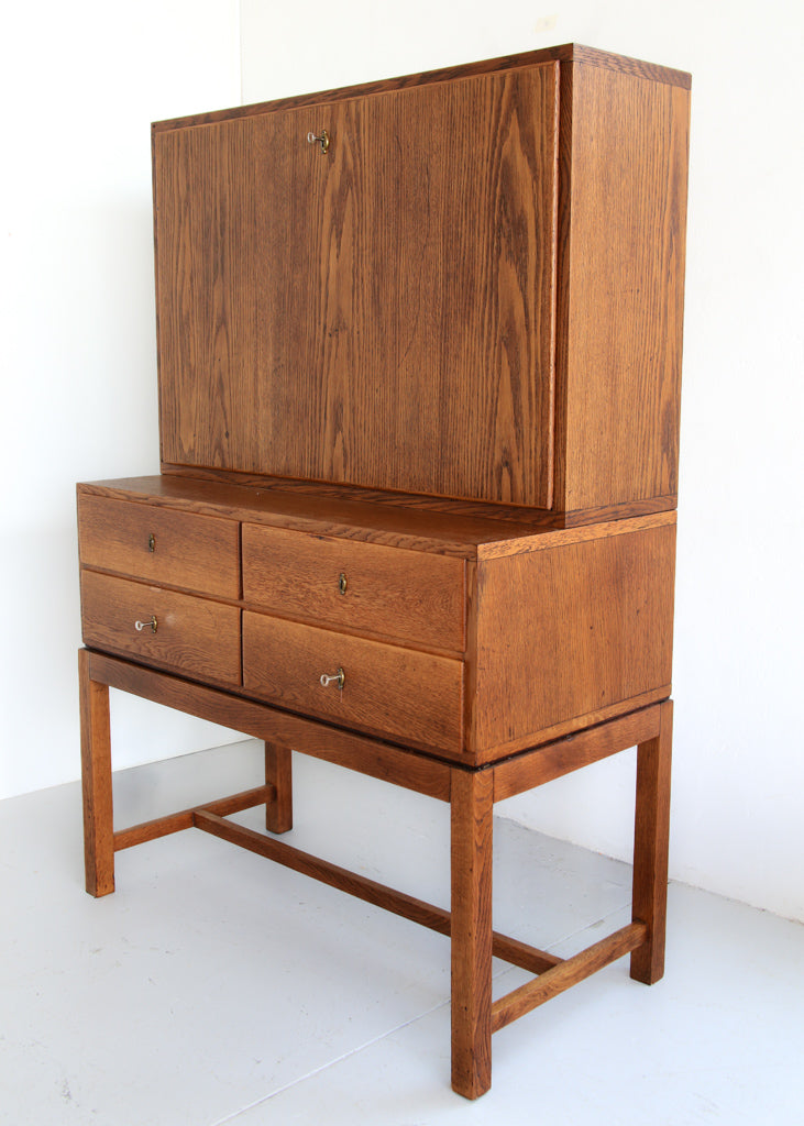 Vintage Modern Solid Oak Secretaire