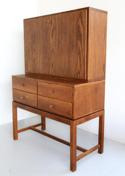 Vintage Modern Solid Oak Secretaire
