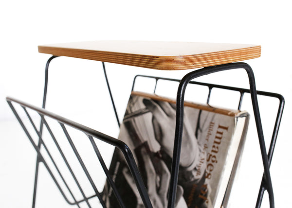 Retro Steel and Wood Magazine Rack