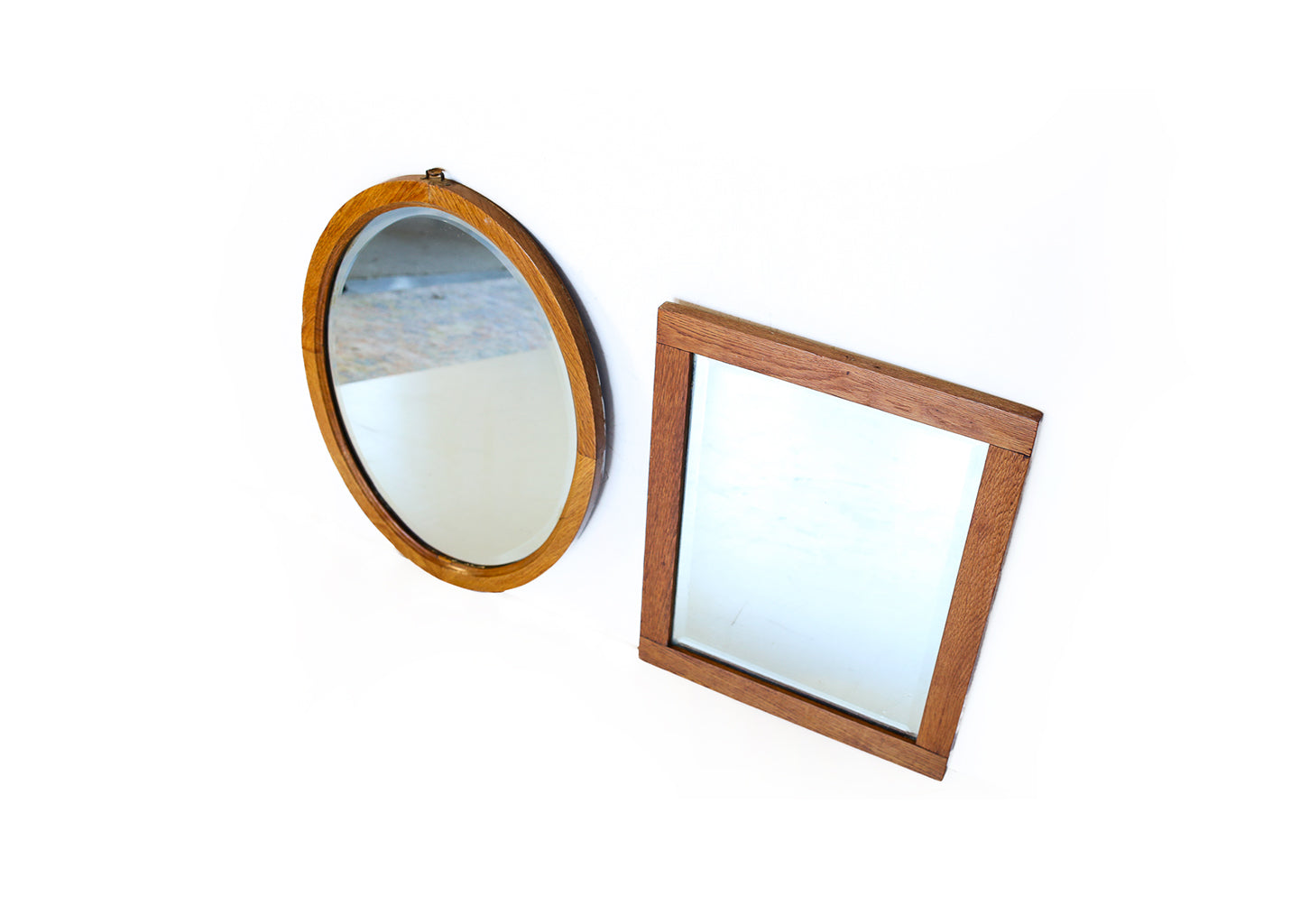 Vintage Bevelled Mirrors with Oak Frames