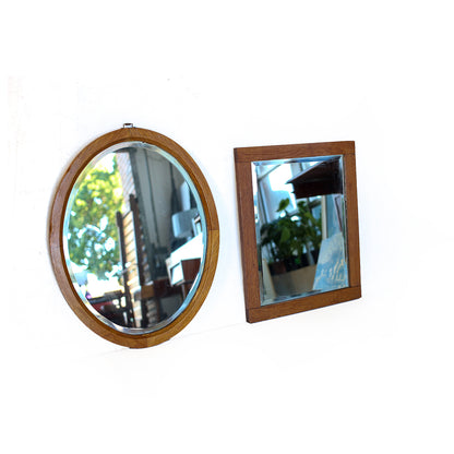 Vintage Bevelled Mirrors with Oak Frames