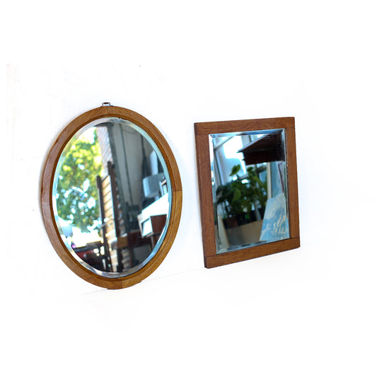 Vintage Bevelled Mirrors with Oak Frames