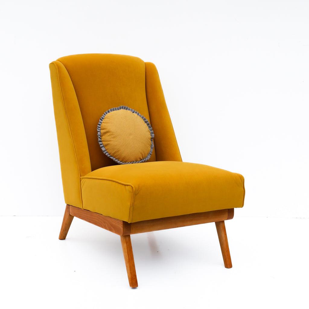 Velvet Mid-century Semi Wingback Chair